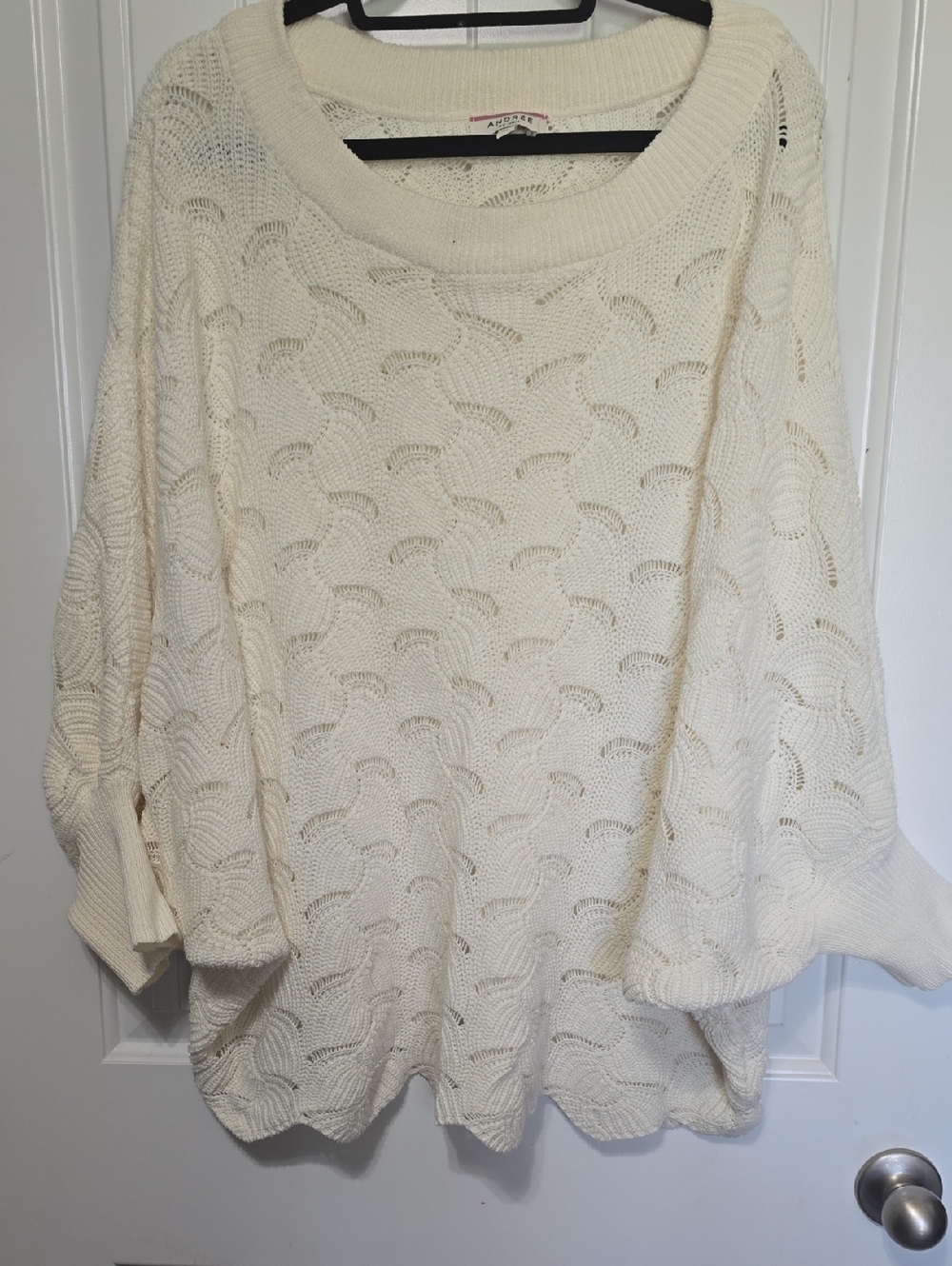 ANDREE BY UNIT Cream Scoop-Neck Open-Knit Sweater